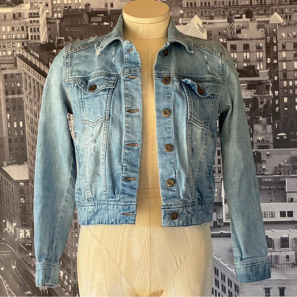 Pistola Distressed Cropped Denim Jacket